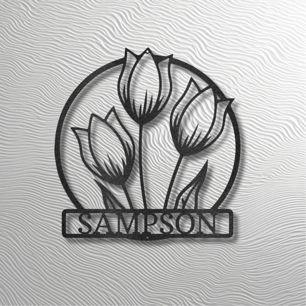 WILD TULIP MONOGRAM | STEEL SIGN | METAL ART | WALL ART | CUSTOMIZE | TULIP | SHIPS FAST USA