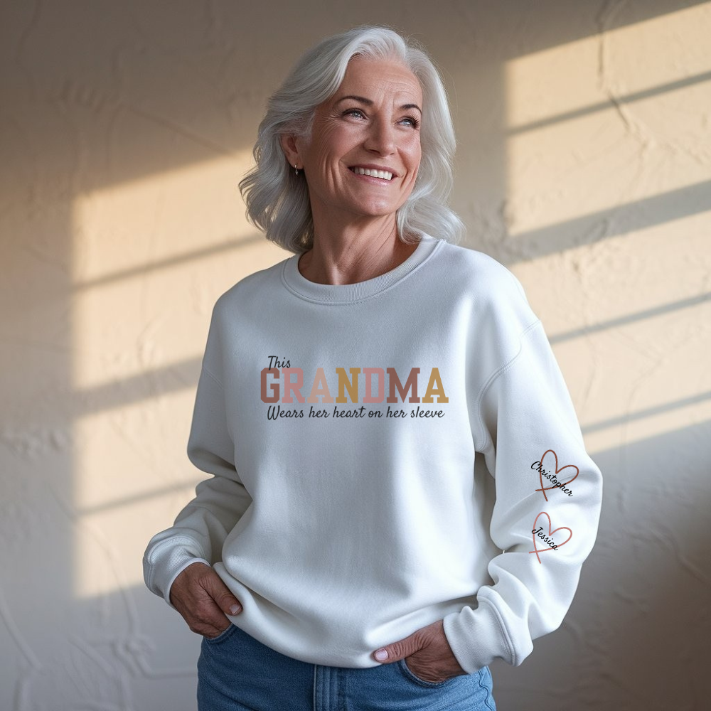 Heart on Her Sleeve Custom Sweatshirt for Grandma