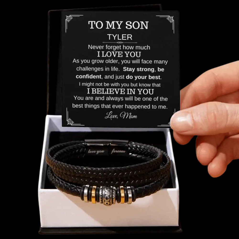 TO MY SON | LOVE YOU FOREVER | VEGAN LEATHER BRAID BRACELET