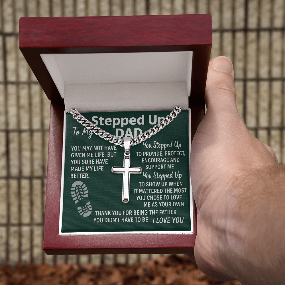 Stepped-Up Dad Cross Necklace | Personalized Father's Day Gift