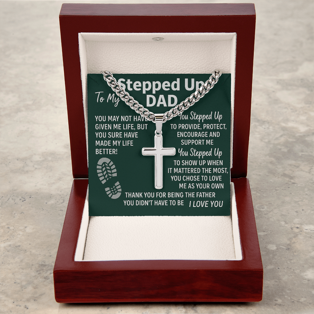 Stepped-Up Dad Cross Necklace | Personalized Father's Day Gift