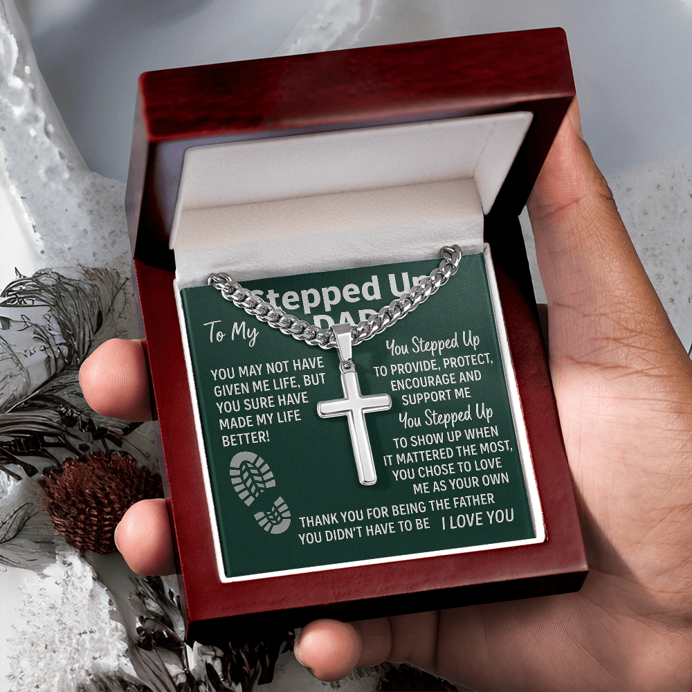 Stepped-Up Dad Cross Necklace | Personalized Father's Day Gift