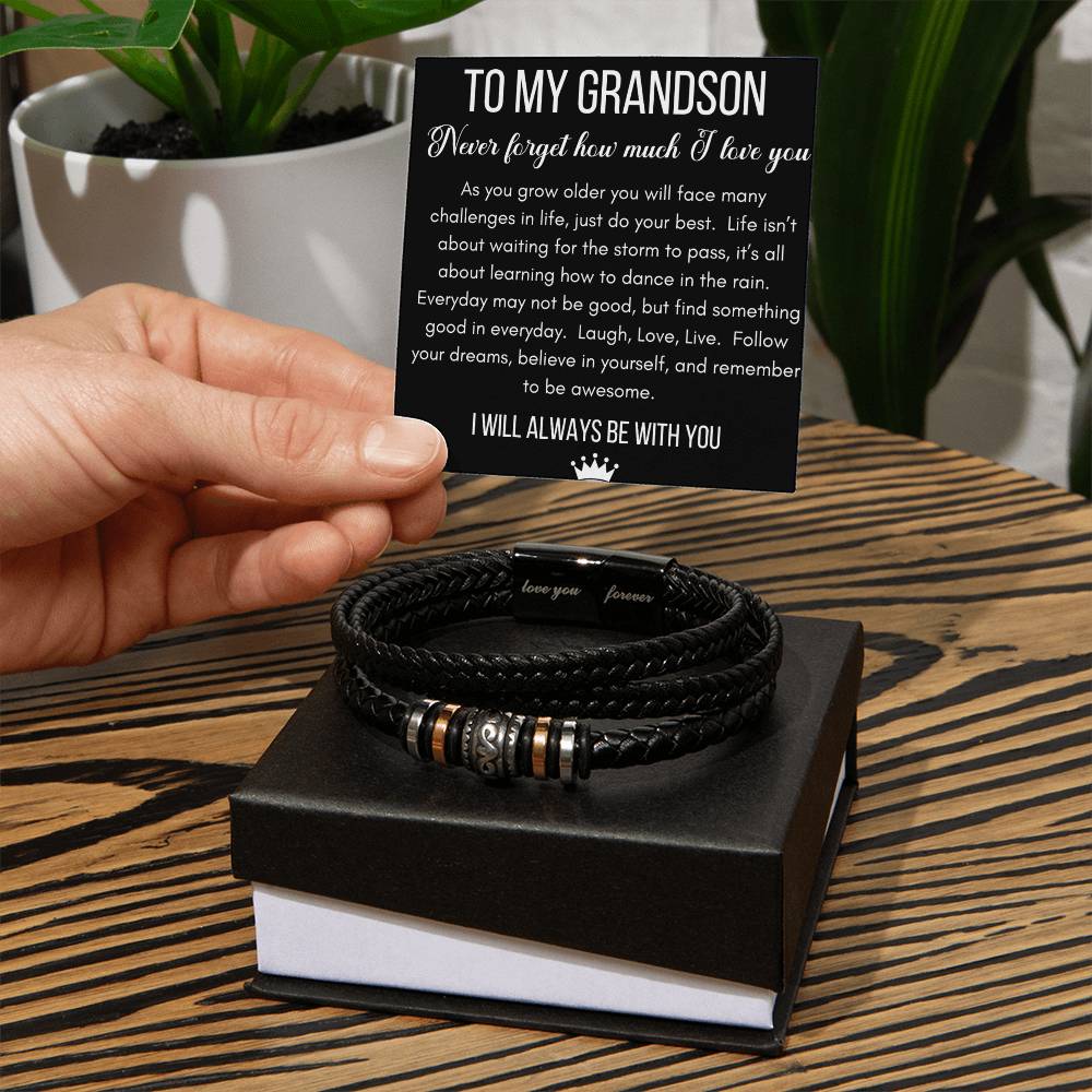TO MY GRANDSON LEATHER BRACELET