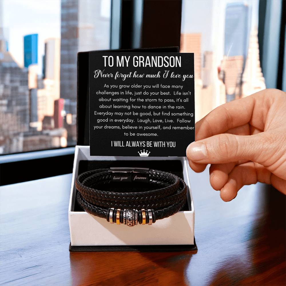 TO MY GRANDSON LEATHER BRACELET