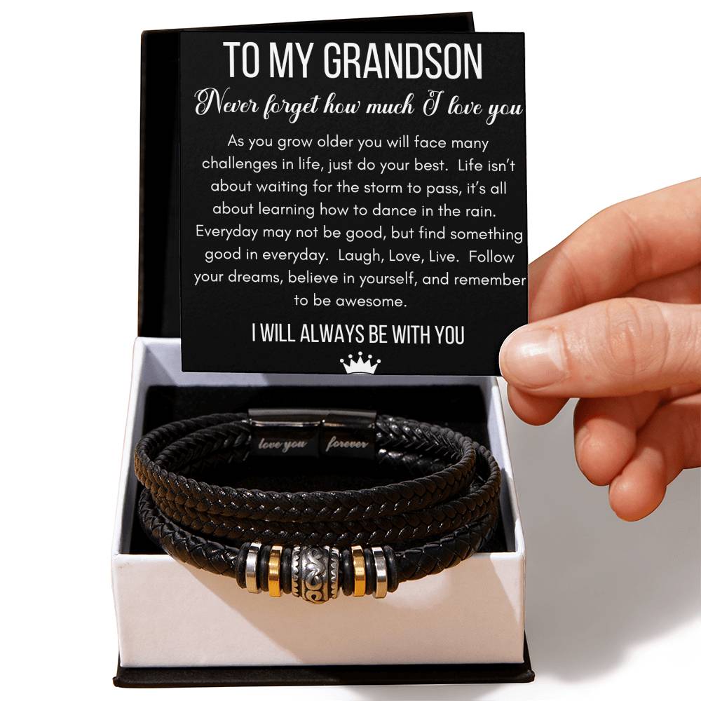 TO MY GRANDSON LEATHER BRACELET