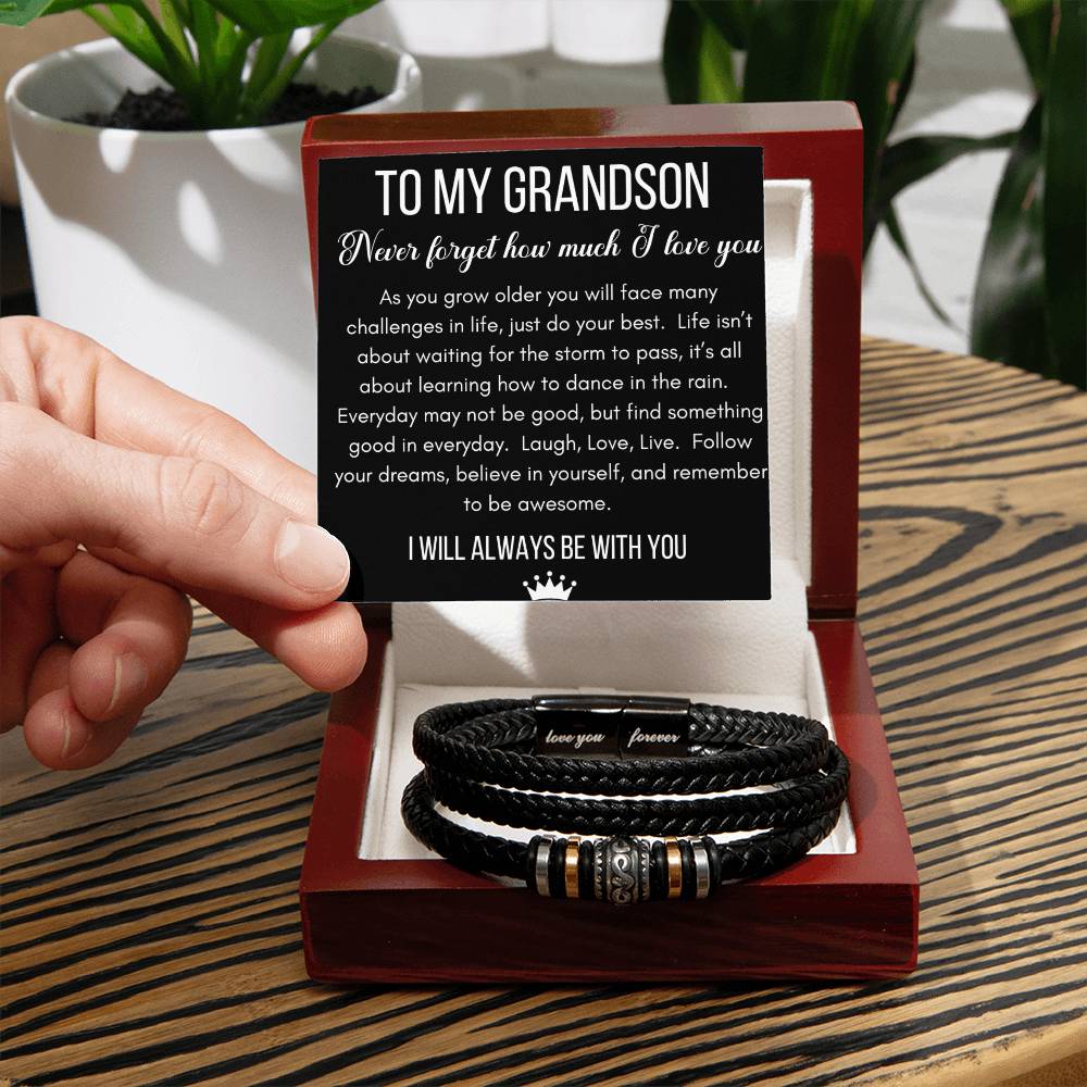 TO MY GRANDSON LEATHER BRACELET