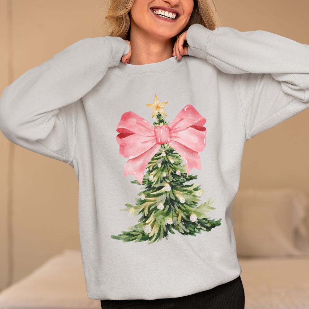 Festive Pink Bow Holiday Sweatshirt