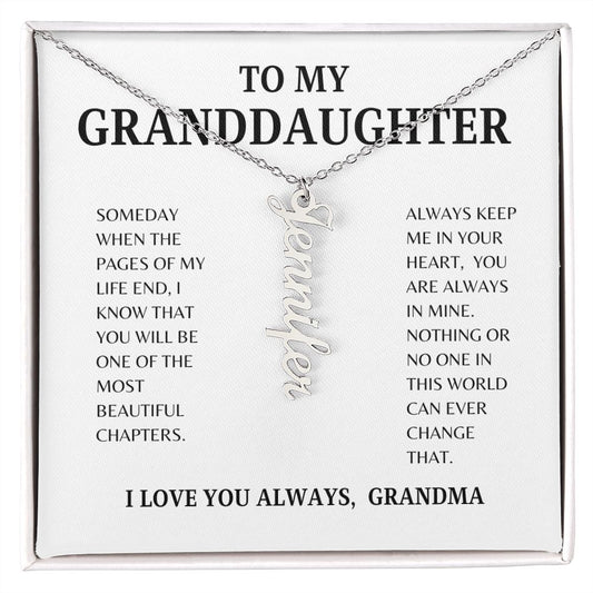 TO MY GRANDDAUGHTER | VERTICAL NAME NECKLACE | SILVER AND GOLD | SHIPS FROM THE USA