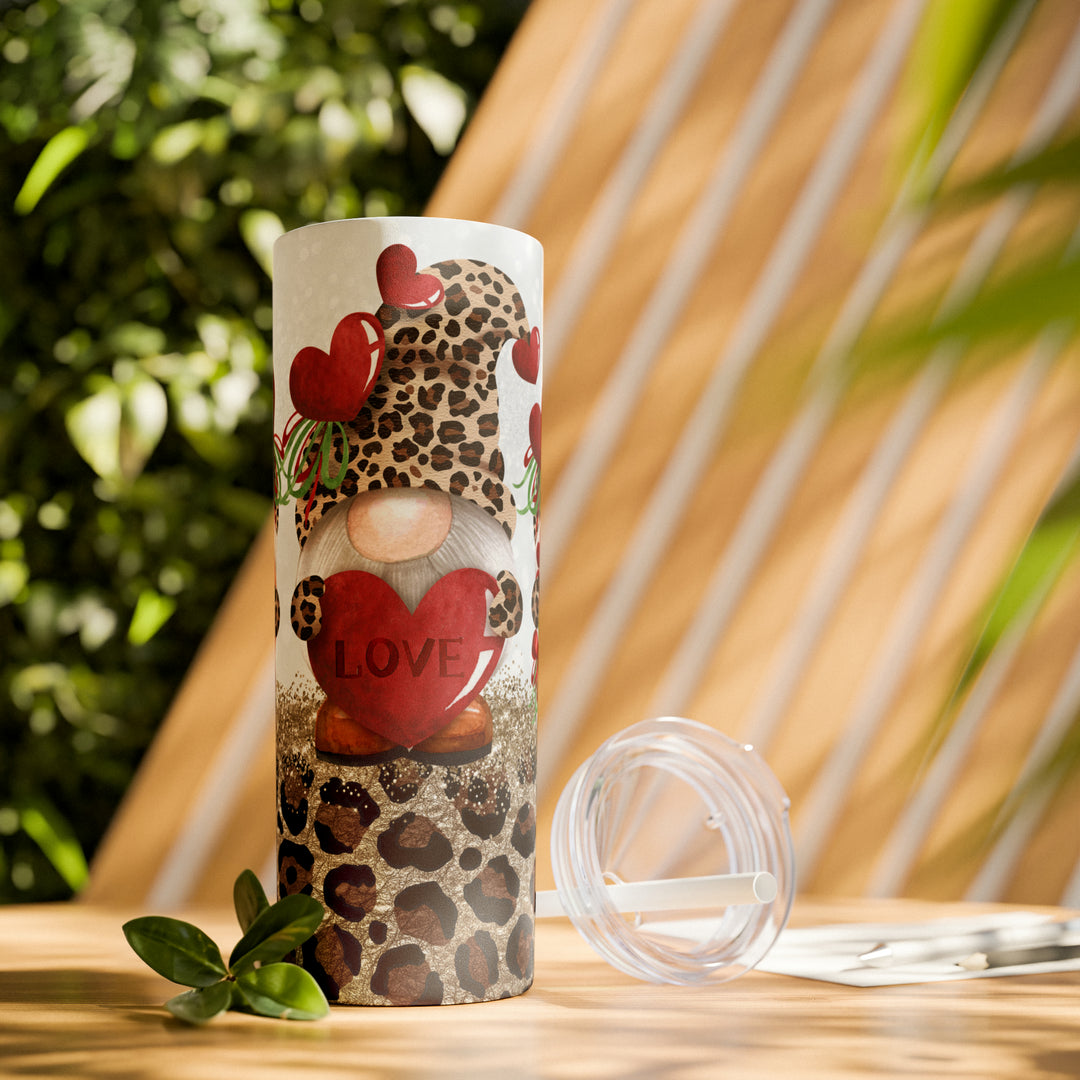 Valentine Gnome Tumbler Gift - Tumbler with Straw - 20oz Skinny