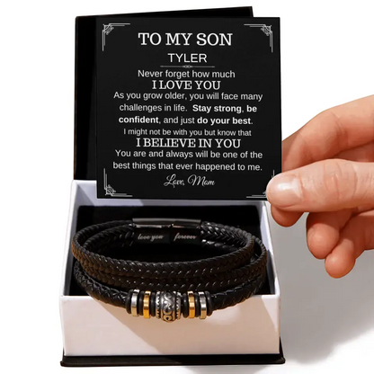 TO MY SON | LOVE YOU FOREVER | VEGAN LEATHER BRAID BRACELET
