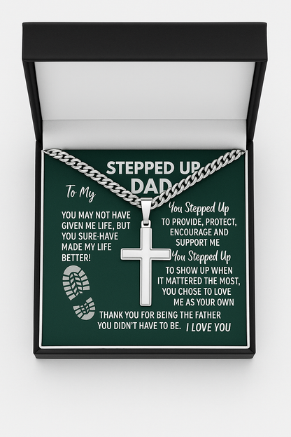 Stepped-Up Dad Cross Necklace | Personalized Father's Day Gift