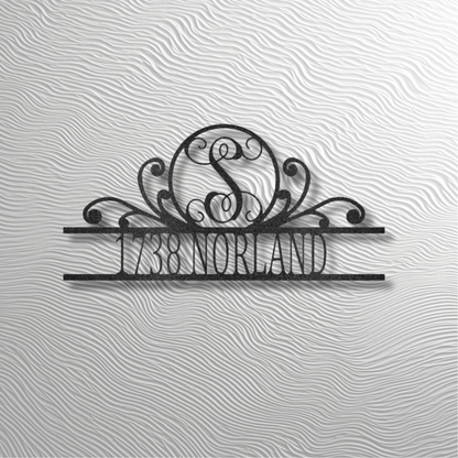 Scroll Family Name Steel Sign – Custom Monogram Metal Art with Address Numbers