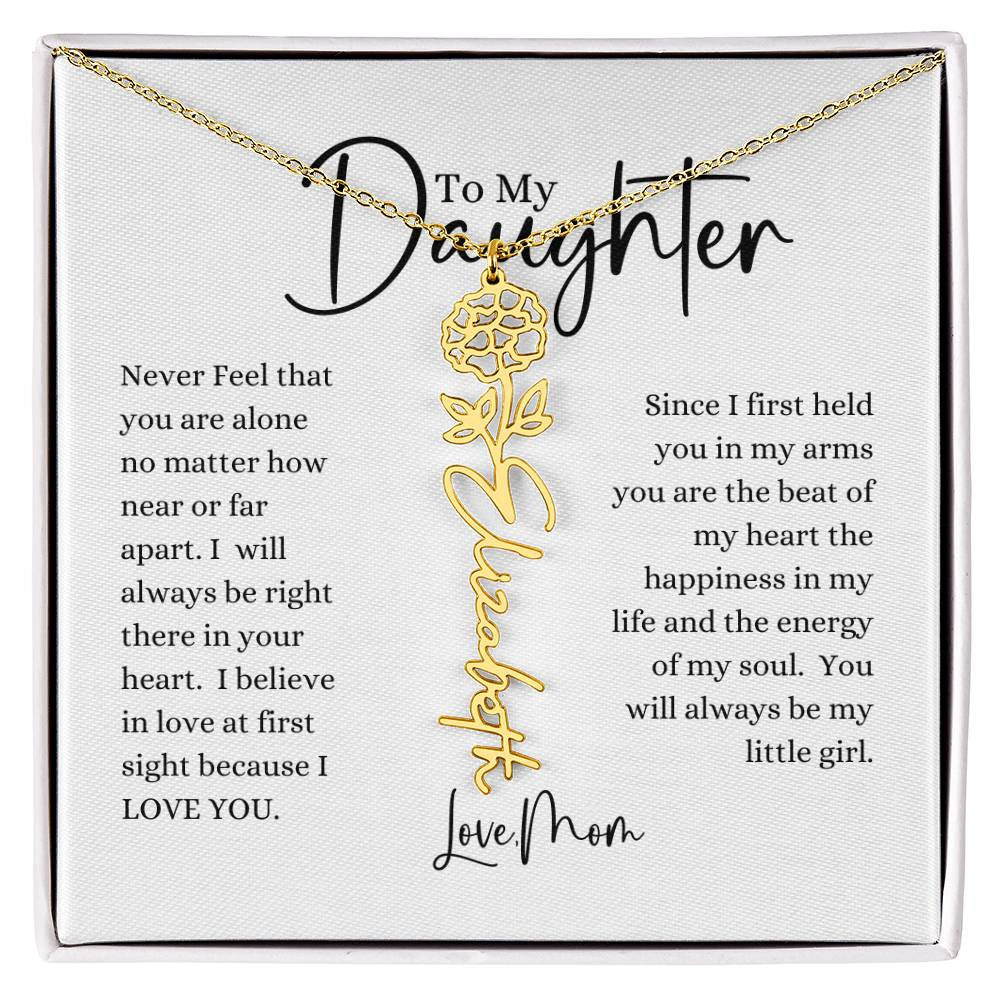 ELEGANCE IN BLOOM : SILVER OR GOLD BIRTH FLOWER NAME NECKLACE WITH PENDANT