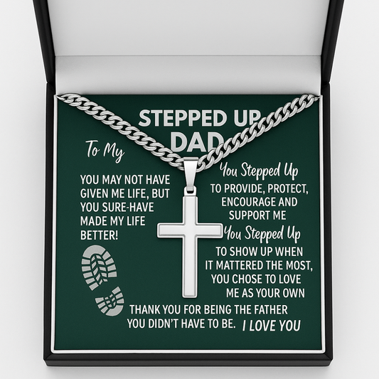 Stepped-Up Dad Cross Necklace | Personalized Father's Day Gift