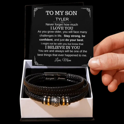 TO MY SON | LOVE YOU FOREVER | VEGAN LEATHER BRAID BRACELET