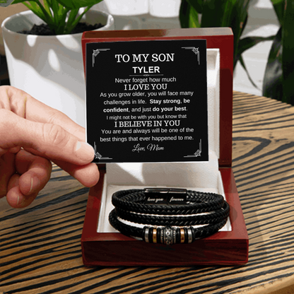 TO MY SON | LOVE YOU FOREVER | VEGAN LEATHER BRAID BRACELET