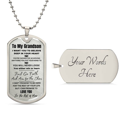 TIMELESS GIFT FOR YOUR GRANDSON: PERSONALIZED DOG TAG NECKLACE! 💙