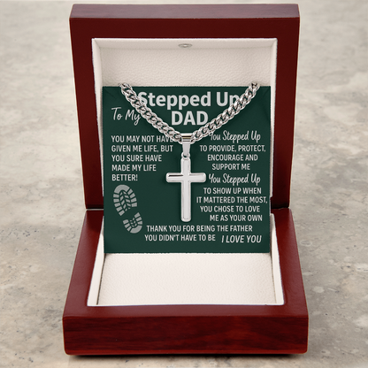 Stepped-Up Dad Cross Necklace | Personalized Father's Day Gift