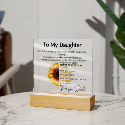 A HEARTFELT PLAQUE FROM DAD, A TIMELESS REMINDER OF YOUR STRENGTH AND MY ENDLESS AFFECTION."
