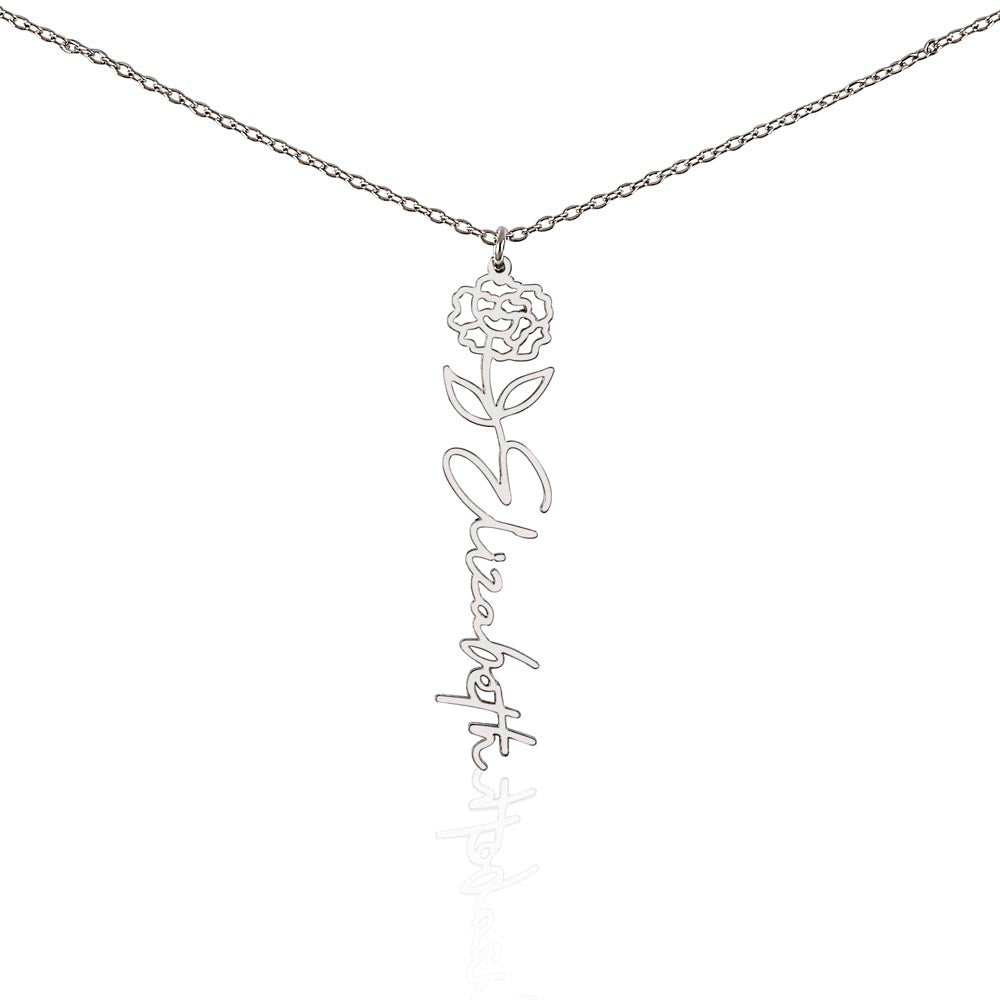 ELEGANCE IN BLOOM : SILVER OR GOLD BIRTH FLOWER NAME NECKLACE WITH PENDANT