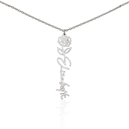 ELEGANCE IN BLOOM : SILVER OR GOLD BIRTH FLOWER NAME NECKLACE WITH PENDANT