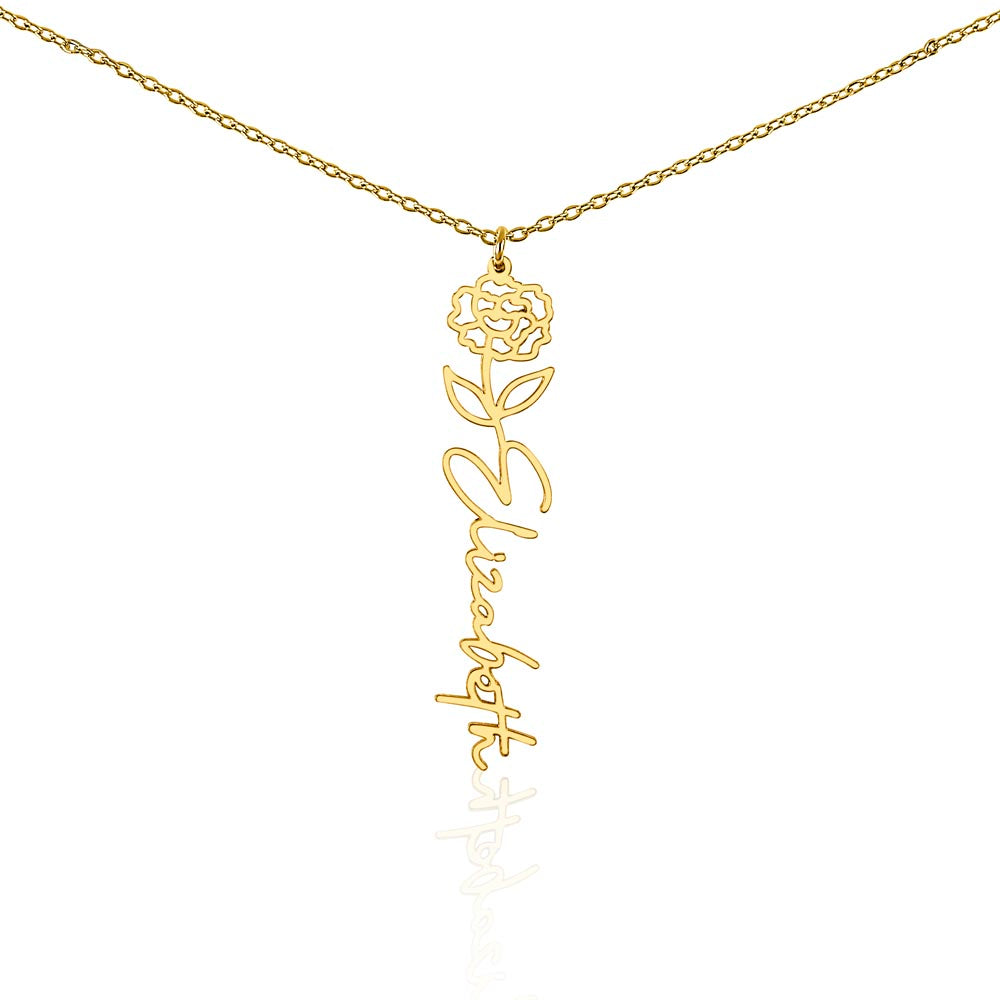 ELEGANCE IN BLOOM : SILVER OR GOLD BIRTH FLOWER NAME NECKLACE WITH PENDANT