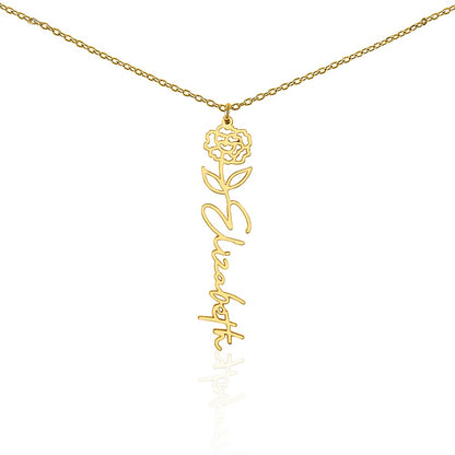 ELEGANCE IN BLOOM : SILVER OR GOLD BIRTH FLOWER NAME NECKLACE WITH PENDANT
