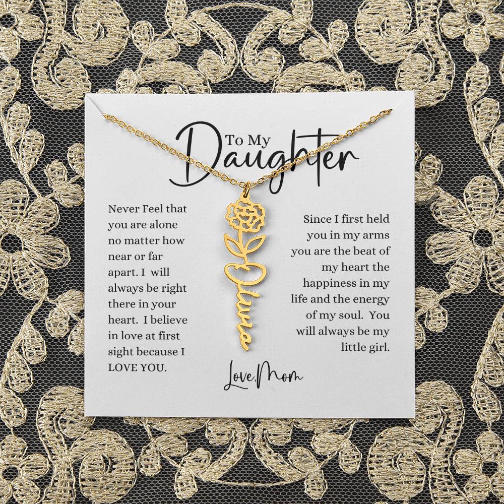 ELEGANCE IN BLOOM : SILVER OR GOLD BIRTH FLOWER NAME NECKLACE WITH PENDANT