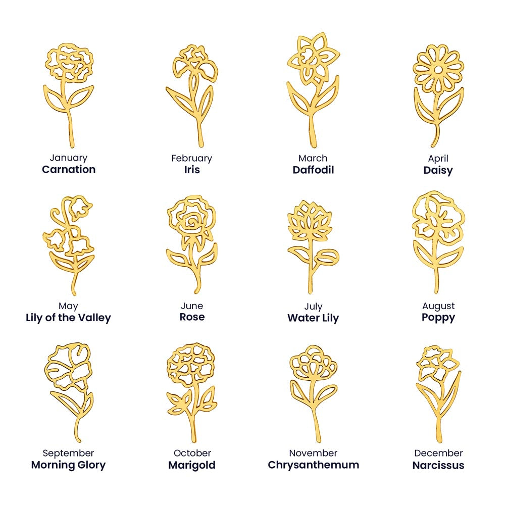 ELEGANCE IN BLOOM : SILVER OR GOLD BIRTH FLOWER NAME NECKLACE WITH PENDANT