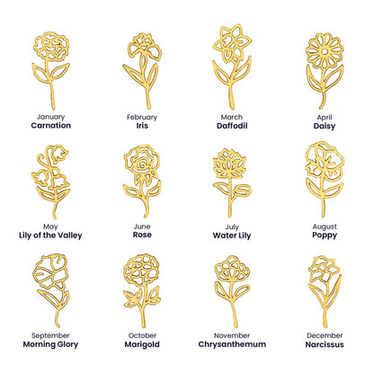 ELEGANCE IN BLOOM : SILVER OR GOLD BIRTH FLOWER NAME NECKLACE WITH PENDANT