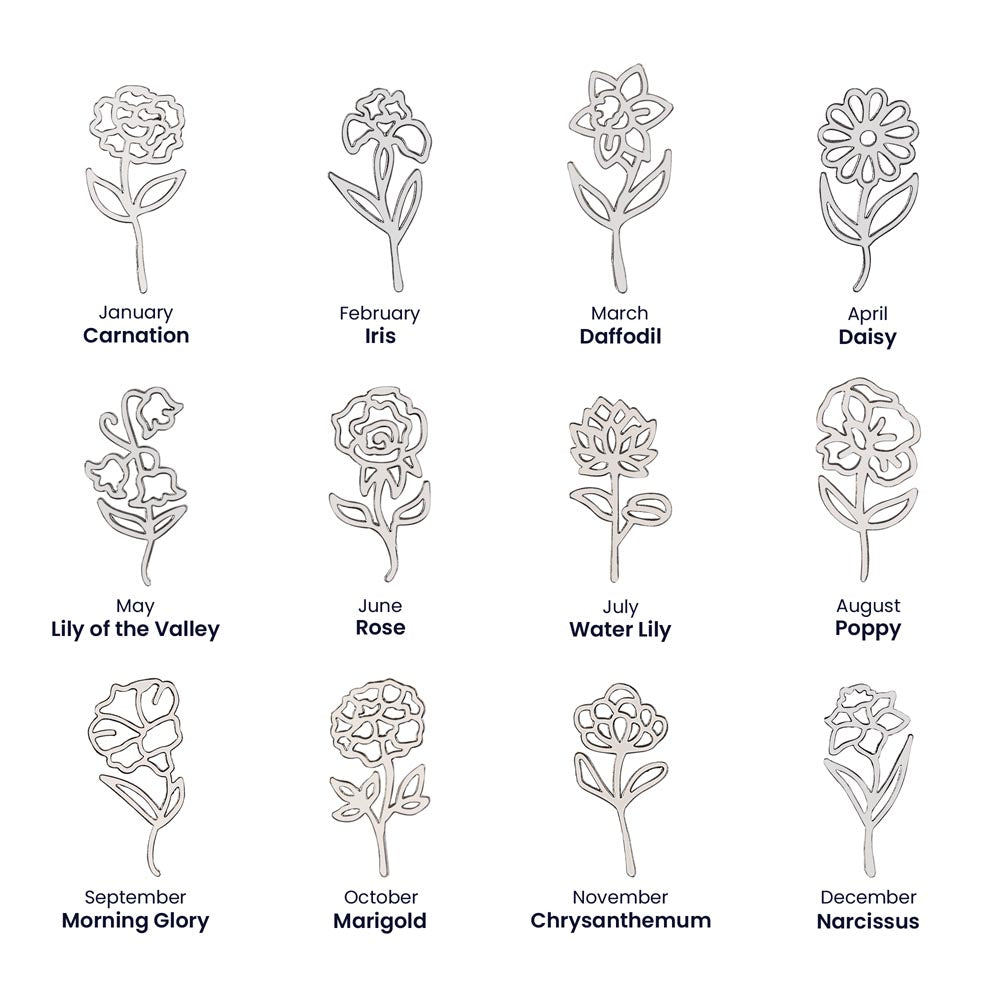 ELEGANCE IN BLOOM : SILVER OR GOLD BIRTH FLOWER NAME NECKLACE WITH PENDANT