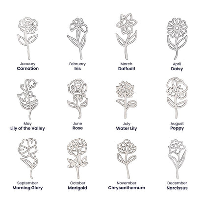 ELEGANCE IN BLOOM : SILVER OR GOLD BIRTH FLOWER NAME NECKLACE WITH PENDANT