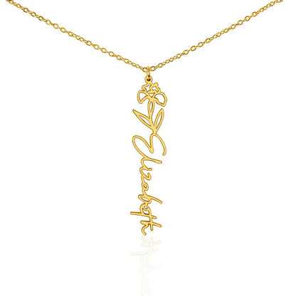 ELEGANCE IN BLOOM:  SILVER OR GOLD BIRTH FLOWER NAME NECKLACE WITH PENDANT