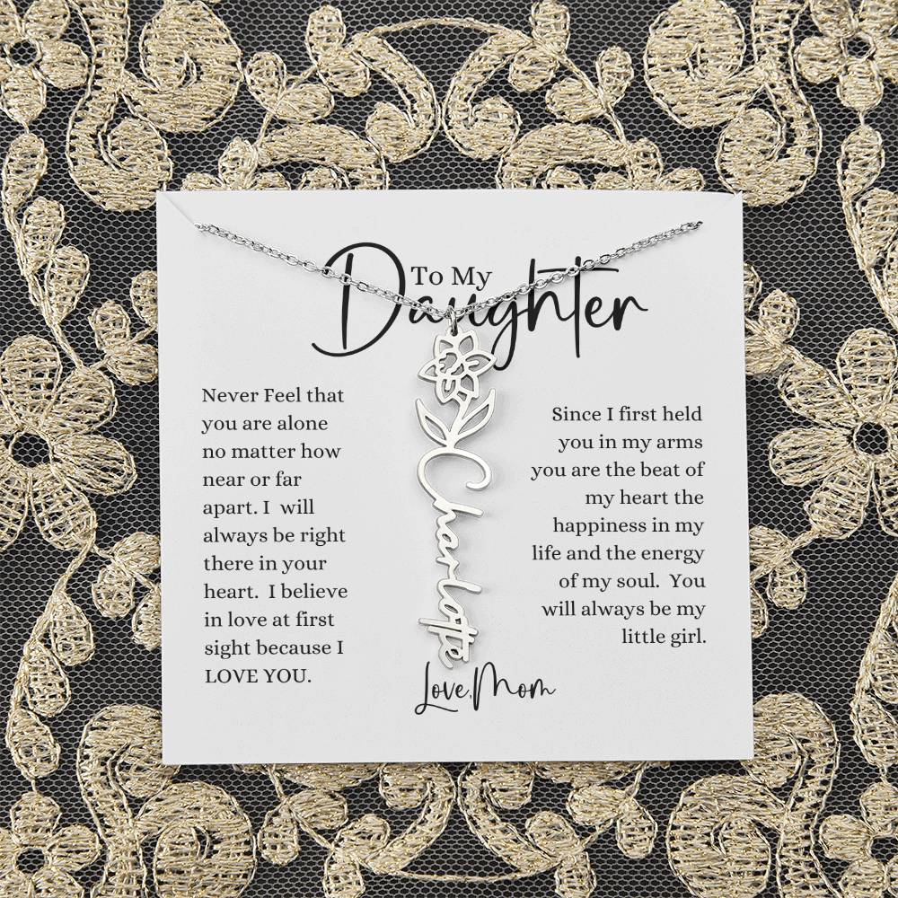 ELEGANCE IN BLOOM : SILVER OR GOLD BIRTH FLOWER NAME NECKLACE WITH PENDANT