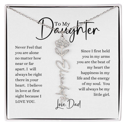ELEGANCE IN BLOOM:  SILVER OR GOLD BIRTH FLOWER NAME NECKLACE WITH PENDANT