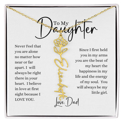 ELEGANCE IN BLOOM:  SILVER OR GOLD BIRTH FLOWER NAME NECKLACE WITH PENDANT