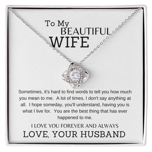LOVE KNOT NECKLACE | TO MY BEAUTIFUL WIFE | SILVER OR GOLD | SHIPS FAST FROM THE USA