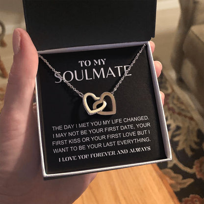 INTERLOCKING HEARTS NECKLACE | TO MY SOULMATE | STEEL AND ROSE GOLD | SOLID GOLD