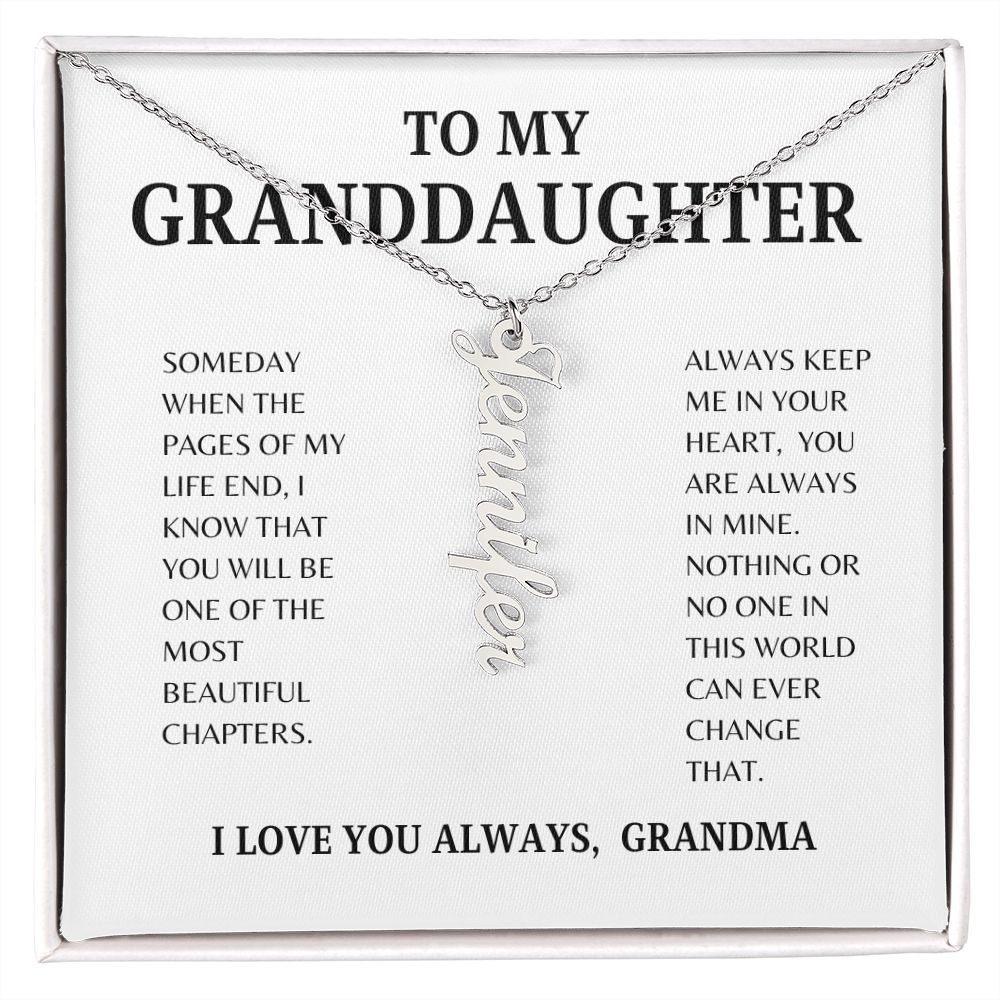 TO MY GRANDDAUGHTER | VERTICAL NAME NECKLACE | SILVER AND GOLD | SHIPS FROM THE USA