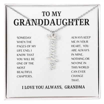 TO MY GRANDDAUGHTER | VERTICAL NAME NECKLACE | SILVER AND GOLD | SHIPS FROM THE USA