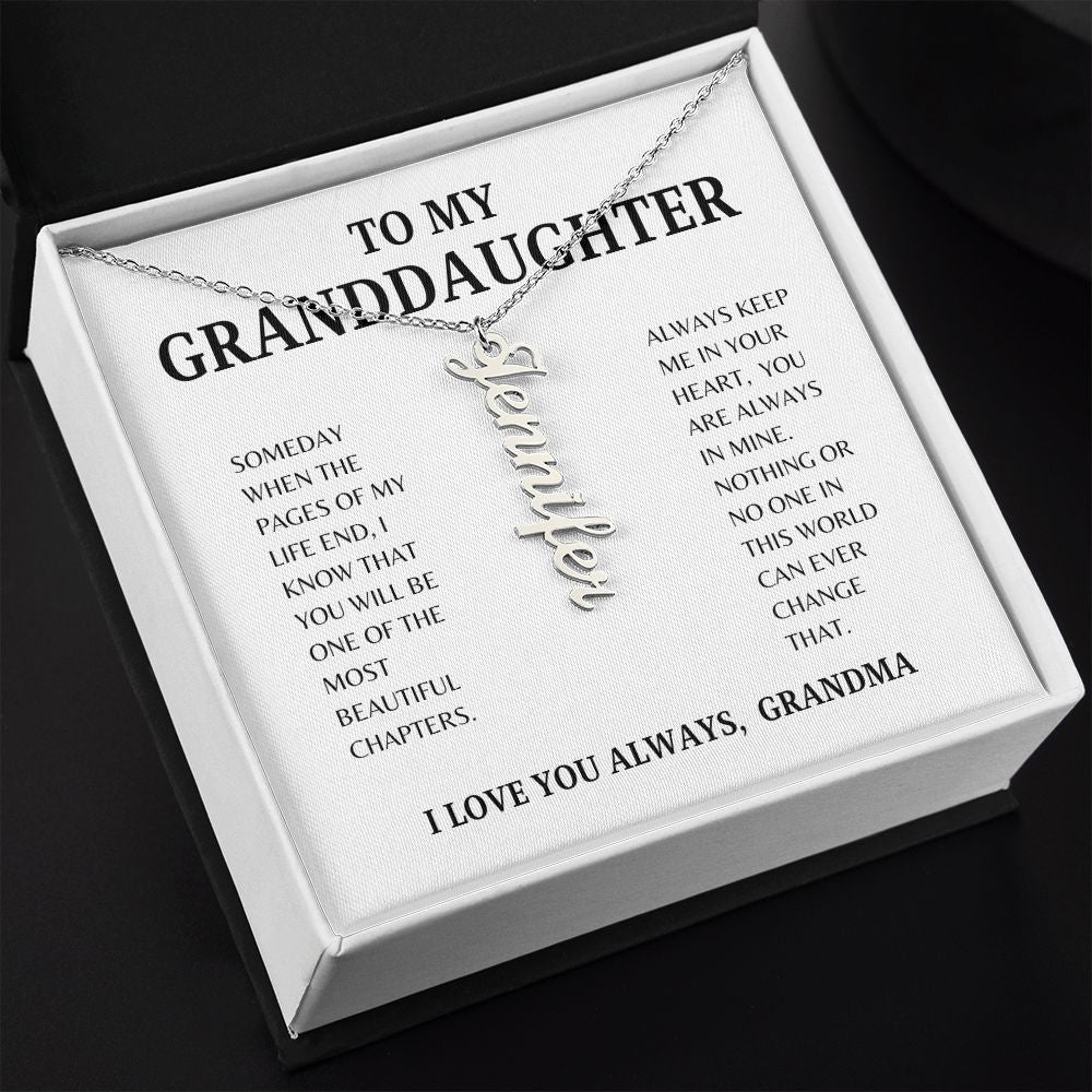 TO MY GRANDDAUGHTER | VERTICAL NAME NECKLACE | SILVER AND GOLD | SHIPS FROM THE USA