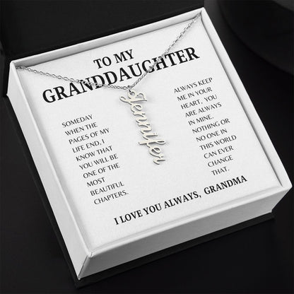 TO MY GRANDDAUGHTER | VERTICAL NAME NECKLACE | SILVER AND GOLD | SHIPS FROM THE USA