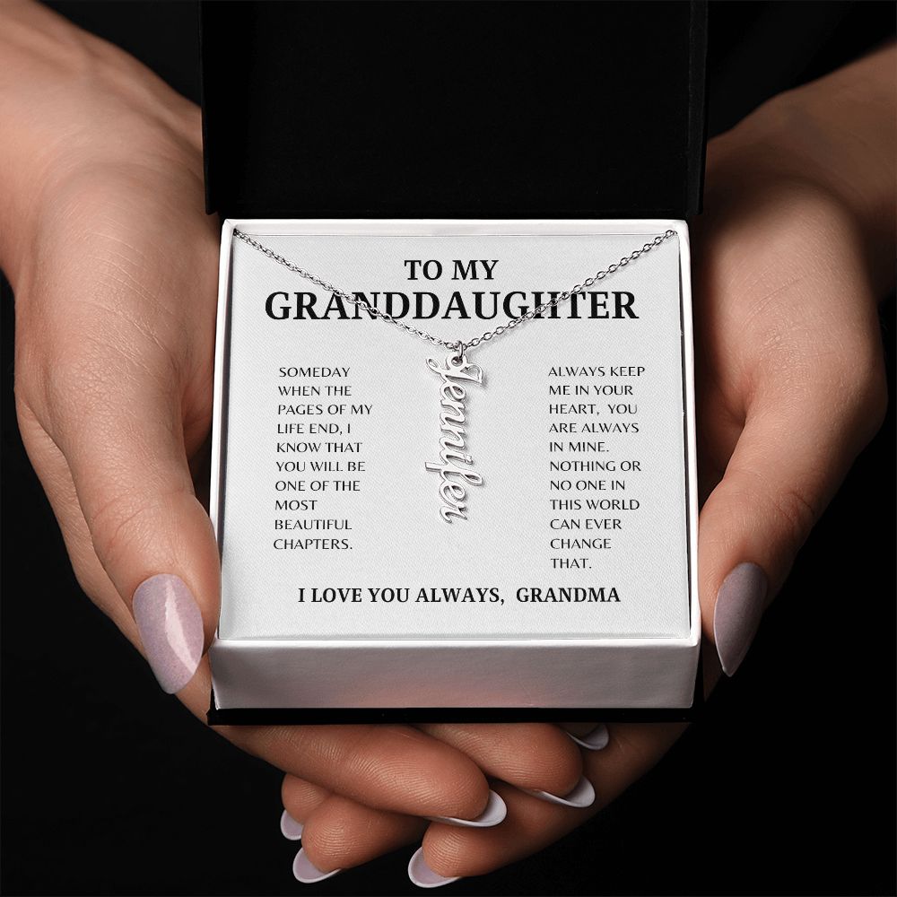 TO MY GRANDDAUGHTER | VERTICAL NAME NECKLACE | SILVER AND GOLD | SHIPS FROM THE USA