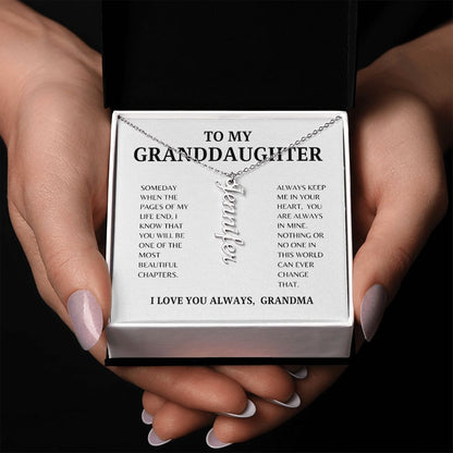TO MY GRANDDAUGHTER | VERTICAL NAME NECKLACE | SILVER AND GOLD | SHIPS FROM THE USA
