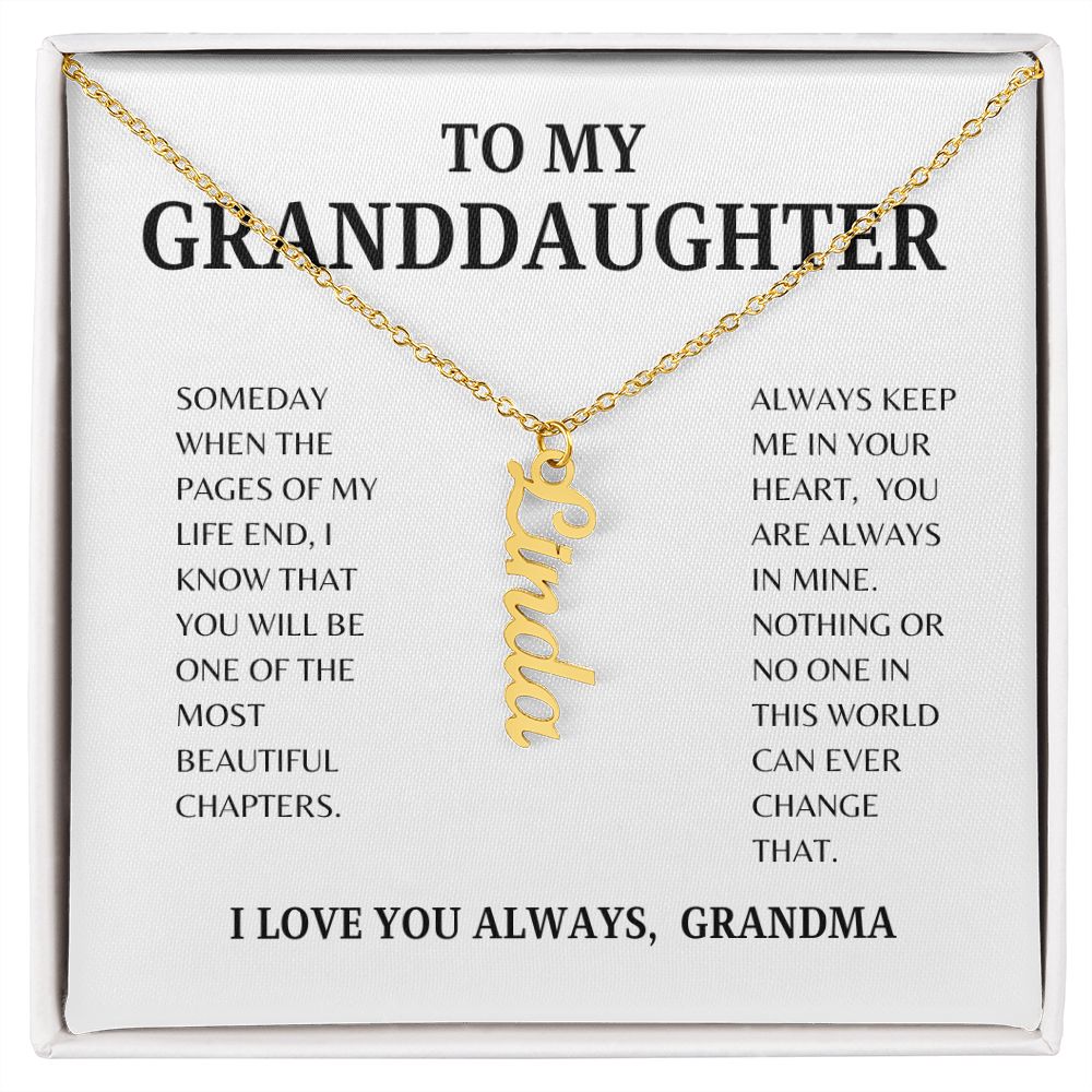 TO MY GRANDDAUGHTER | VERTICAL NAME NECKLACE | SILVER AND GOLD | SHIPS FROM THE USA
