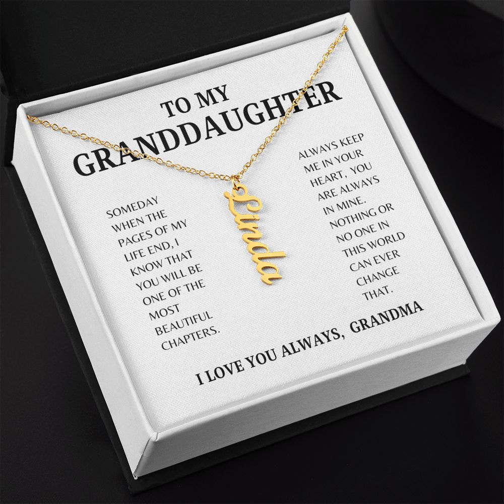 TO MY GRANDDAUGHTER | VERTICAL NAME NECKLACE | SILVER AND GOLD | SHIPS FROM THE USA