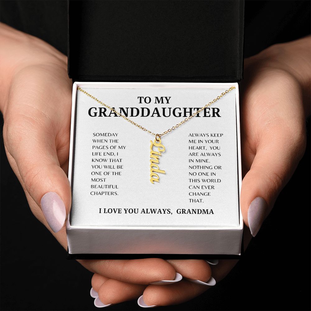 TO MY GRANDDAUGHTER | VERTICAL NAME NECKLACE | SILVER AND GOLD | SHIPS FROM THE USA