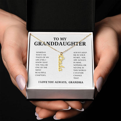 TO MY GRANDDAUGHTER | VERTICAL NAME NECKLACE | SILVER AND GOLD | SHIPS FROM THE USA