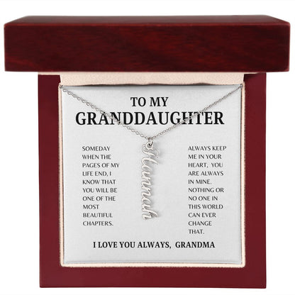TO MY GRANDDAUGHTER | VERTICAL NAME NECKLACE | SILVER AND GOLD | SHIPS FROM THE USA