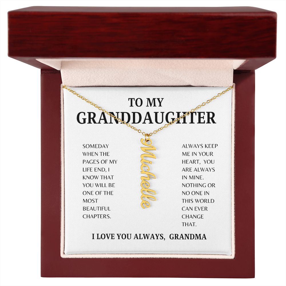 TO MY GRANDDAUGHTER | VERTICAL NAME NECKLACE | SILVER AND GOLD | SHIPS FROM THE USA